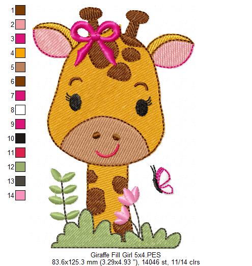 Cute Giraffe Girl - Fill Stitch - Machine Embroidery Design