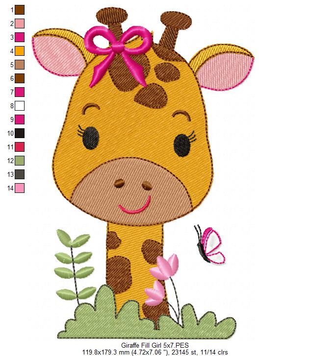 Cute Giraffe Girl - Fill Stitch - Machine Embroidery Design