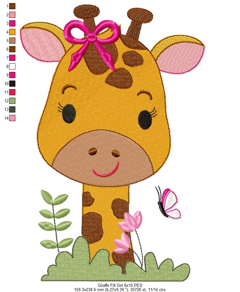 Cute Giraffe Girl and Boy - Fill Stitch - Set of 2 Designs - Machine Embroidery Design