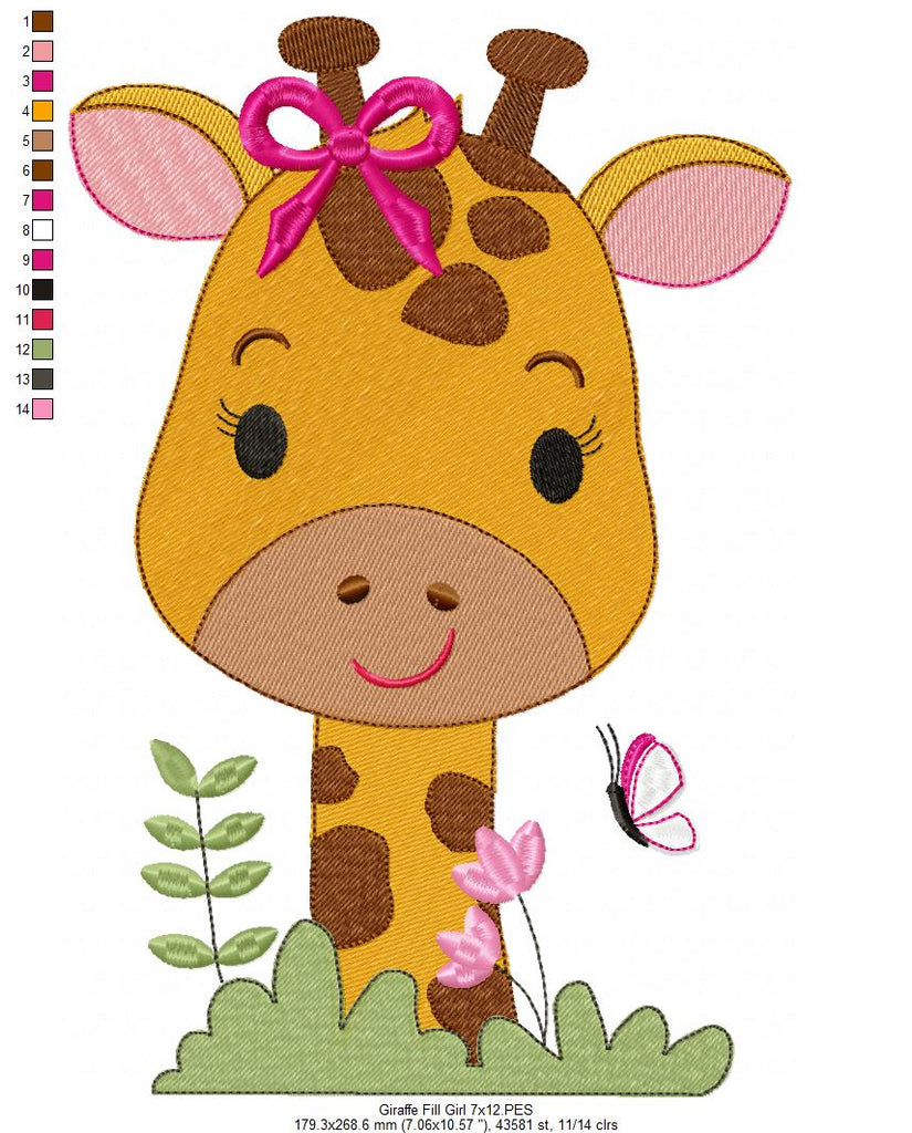 Cute Giraffe Girl - Fill Stitch - Machine Embroidery Design