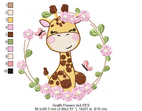 Floral Giraffe – Fill Stitch – Machine Embroidery Design