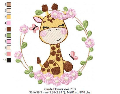 Floral Giraffe – Fill Stitch – Machine Embroidery Design