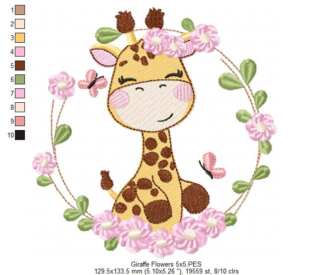 Floral Giraffe – Fill Stitch – Machine Embroidery Design