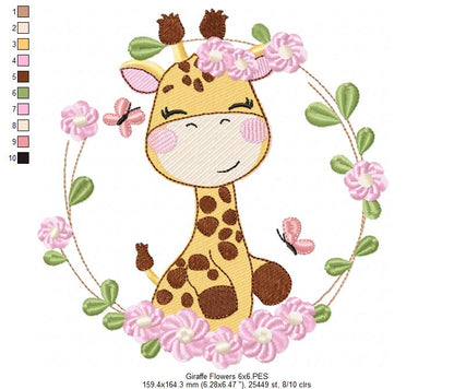 Floral Giraffe – Fill Stitch – Machine Embroidery Design