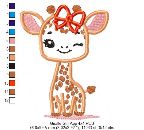 Giraffe Girl Blinking - Applique - Machine Embroidery Design