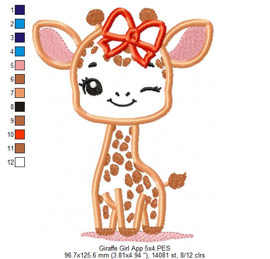 Giraffe Girl Blinking - Applique - Machine Embroidery Design