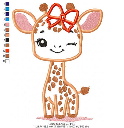 Giraffe Girl Blinking - Applique - Machine Embroidery Design
