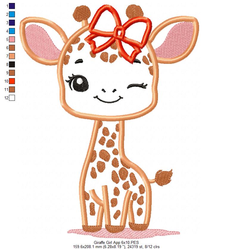 Giraffe Girl Blinking - Applique - Machine Embroidery Design