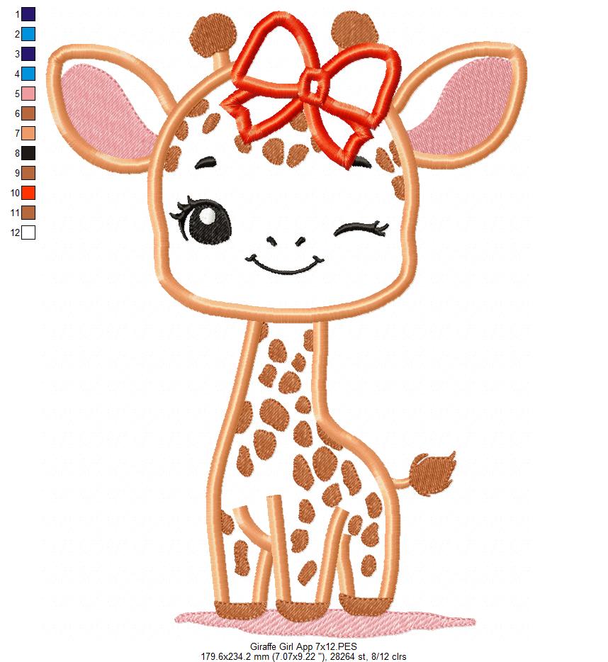 Giraffe Girl Blinking - Applique - Machine Embroidery Design