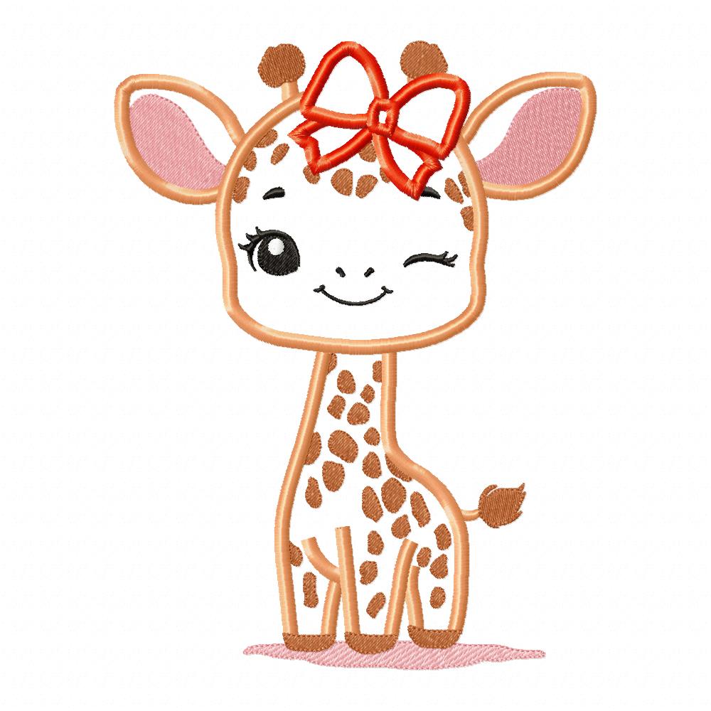 Giraffe Girl Blinking - Applique - Machine Embroidery Design