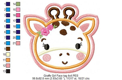 Giraffe Girl Face Tag - ITH Project - Machine Embroidery Design