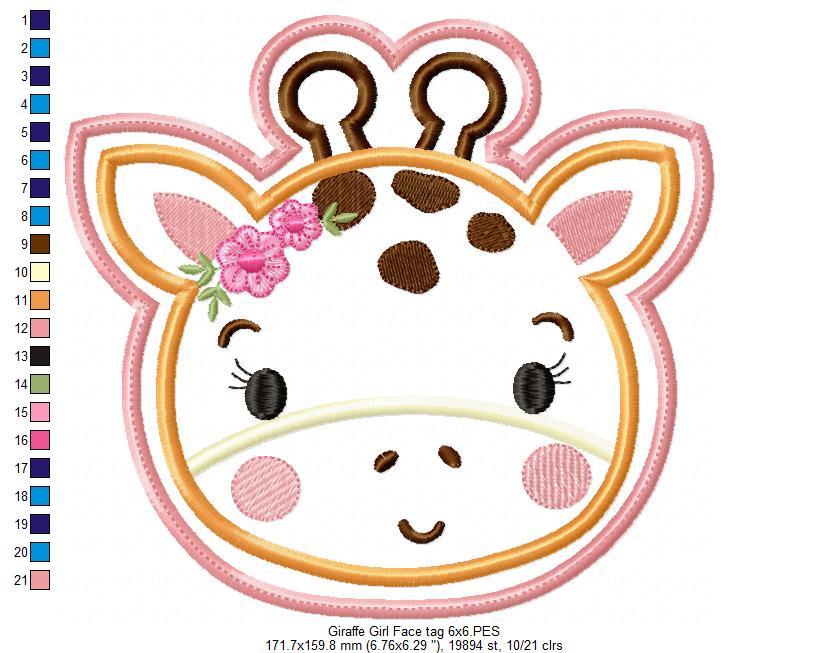Giraffe Girl Face Tag - ITH Project - Machine Embroidery Design