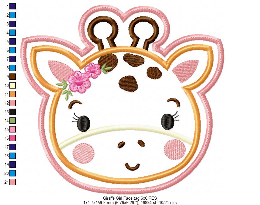 Giraffe Boy and Girl Face Tag  Set - ITH Project - Machine Embroidery Design