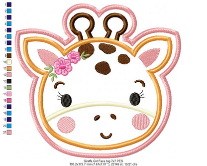 Giraffe Girl Face Tag - ITH Project - Machine Embroidery Design