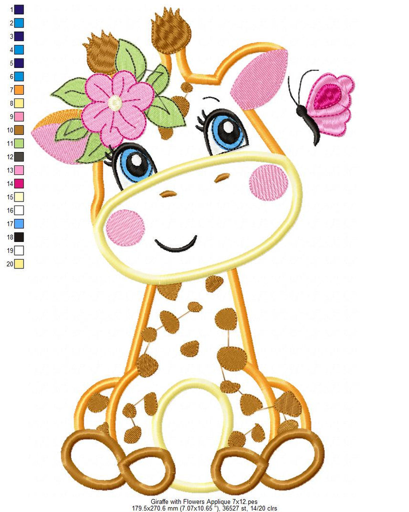 Giraffe Boy and Girl and Butterfly - Applique Embroidery - Set of 2 designs
