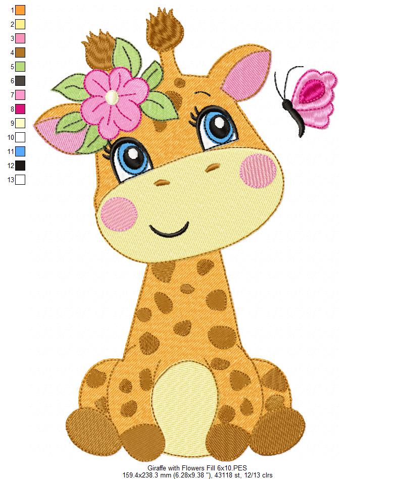 Giraffe Boy and Girl and Butterfly - Fill Stitch - Set of 2 designs