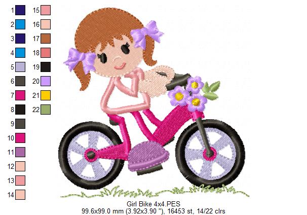 Boy and Girl Riding a Bicycle - Applique - Set of 2 Designs - Machine Embroidery Design