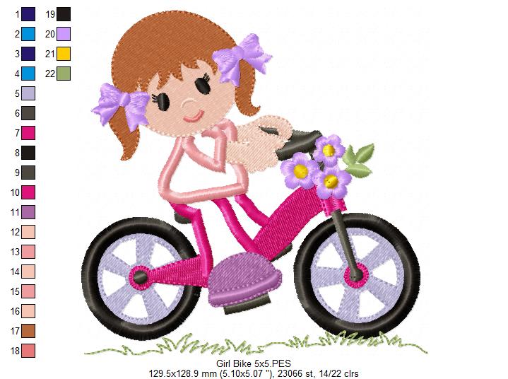 Boy and Girl Riding a Bicycle - Applique - Set of 2 Designs - Machine Embroidery Design