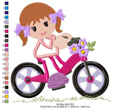 Boy and Girl Riding a Bicycle - Applique - Set of 2 Designs - Machine Embroidery Design