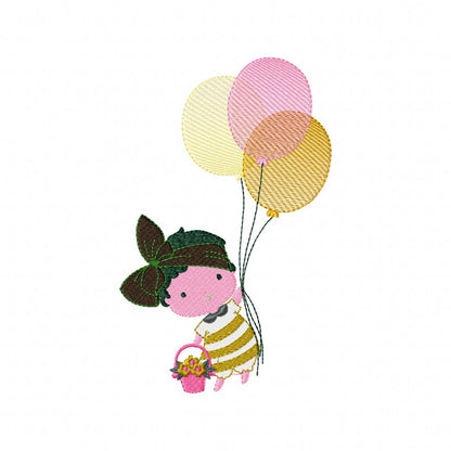 Baby Girl Flying Balloons - Fill Stitch Embroidery