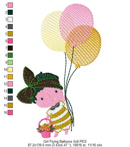 Baby Girl Flying Balloons - Fill Stitch Embroidery