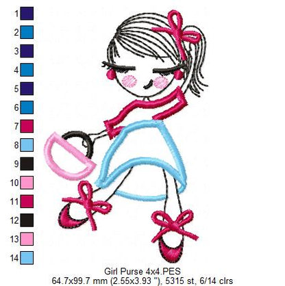 Swirly Girl and Purse - Applique - Machine Embroidery Design
