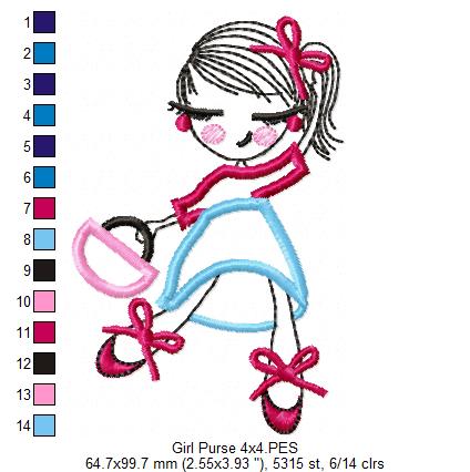 Swirly Girl and Purse - Applique - Machine Embroidery Design