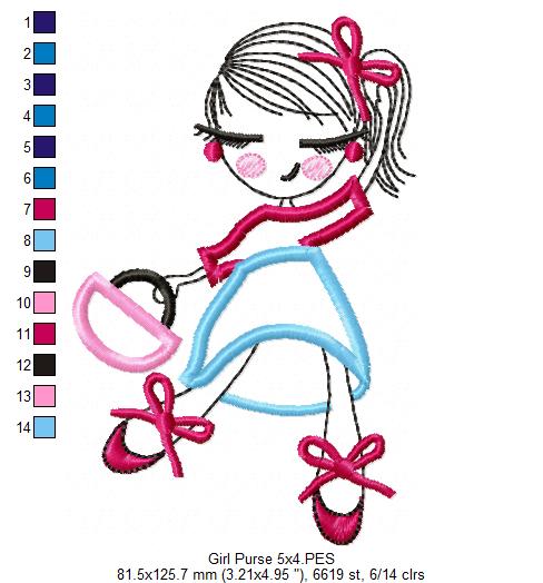 Swirly Girl and Purse - Applique - Machine Embroidery Design