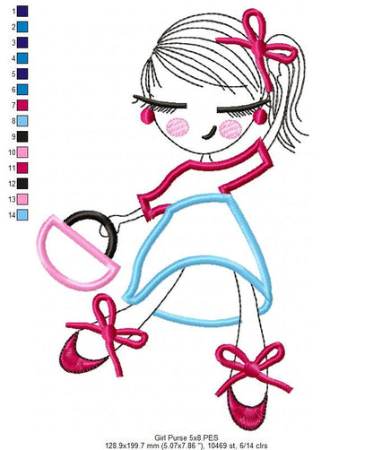 Swirly Girl and Purse - Applique - Machine Embroidery Design