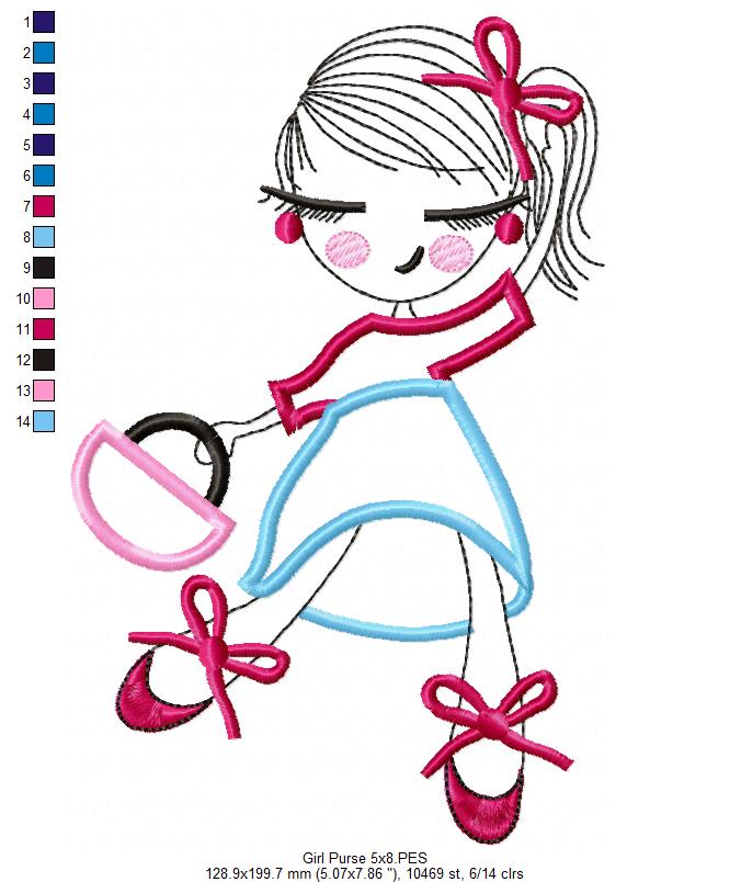 Swirly Girl and Purse - Applique - Machine Embroidery Design
