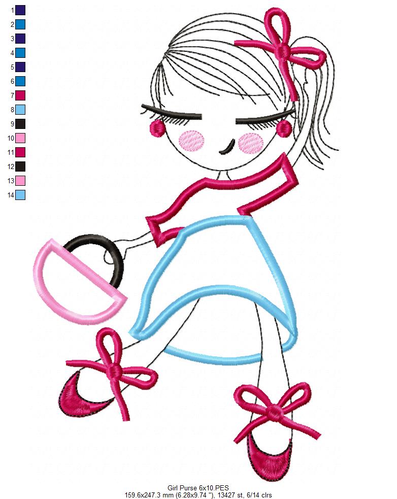 Swirly Girl and Purse - Applique - Machine Embroidery Design