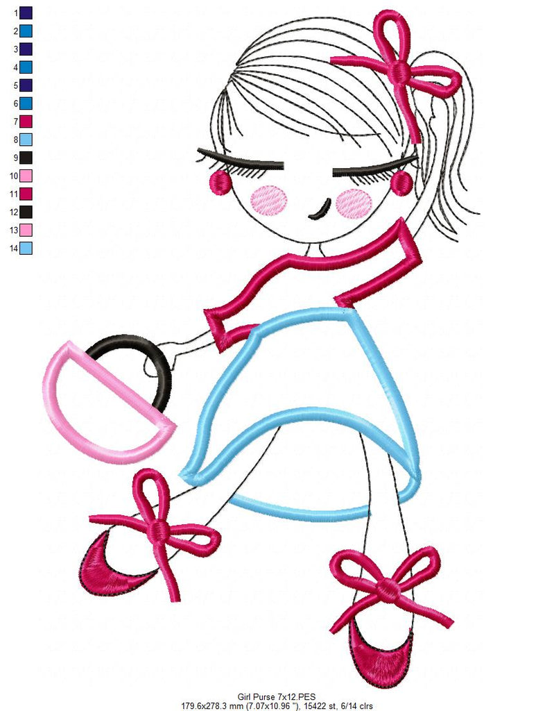 Swirly Girl and Purse - Applique - Machine Embroidery Design