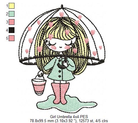 Girl in the Rain - Fill Stitch Embroidery