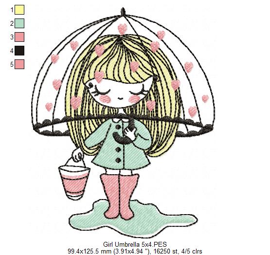 Girl in the Rain - Fill Stitch Embroidery