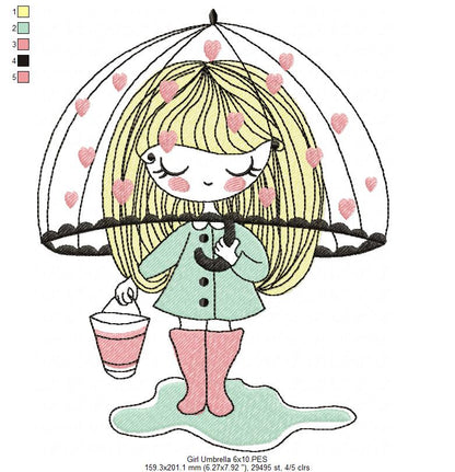 Girl in the Rain - Fill Stitch Embroidery