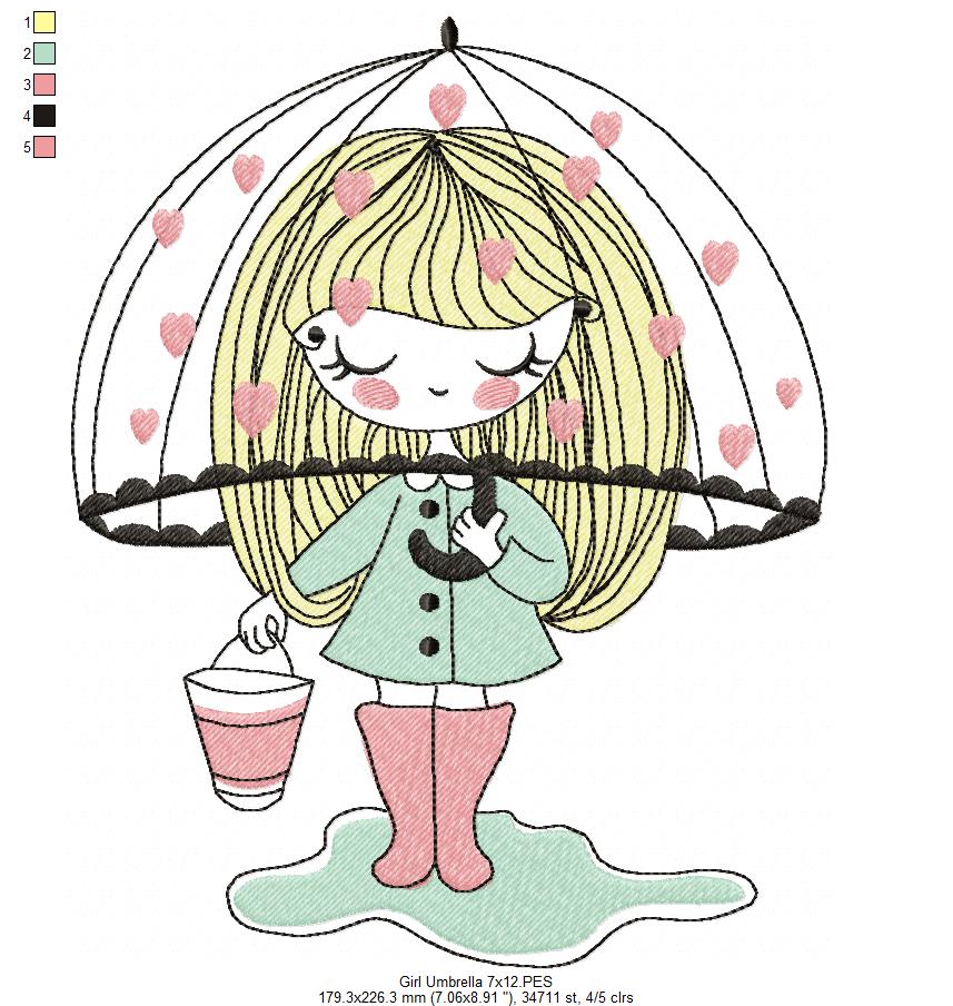 Girl in the Rain - Fill Stitch Embroidery