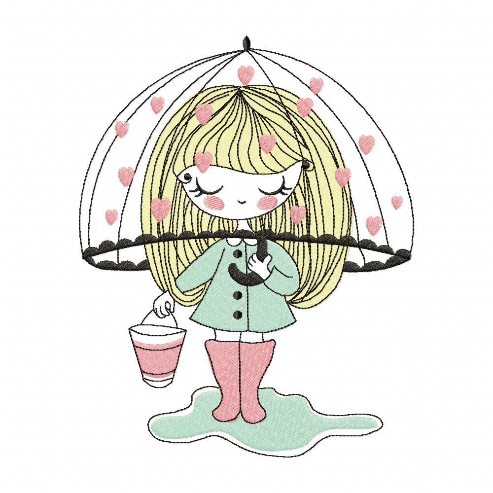 Girl in the Rain - Fill Stitch Embroidery