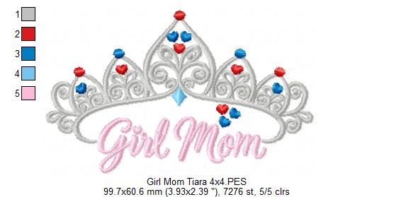 Girl Mom Royal Tiara - Satin Stitch - Machine Embroidery Design