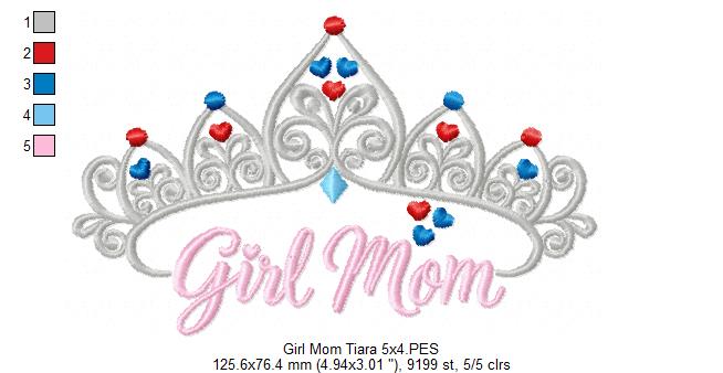 Girl Mom Royal Tiara - Satin Stitch - Machine Embroidery Design