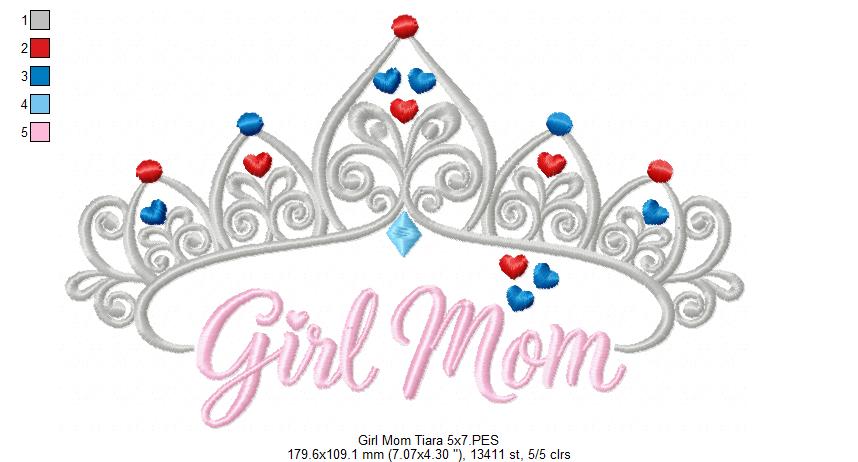 Girl Mom Royal Tiara - Satin Stitch - Machine Embroidery Design