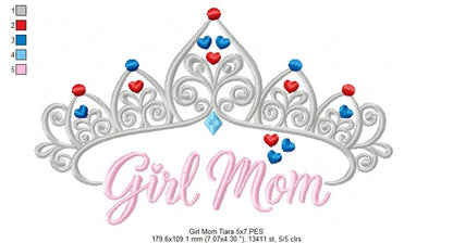 Girl Mom Royal Tiara - Satin Stitch - Machine Embroidery Design