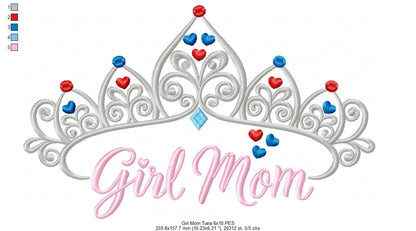 Girl Mom Royal Tiara - Satin Stitch - Machine Embroidery Design