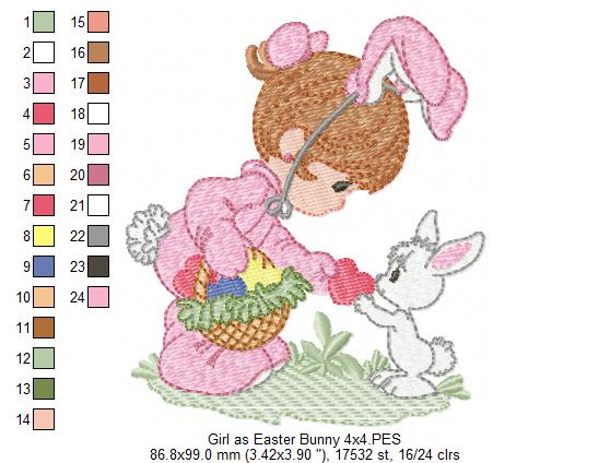 Little Girl as Easter Bunny - Fill Stitch - Machine Embroidery Design
