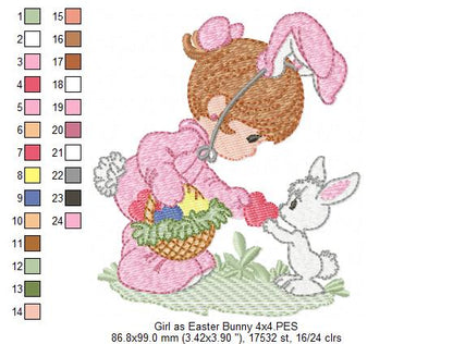 Little Girl as Easter Bunny - Fill Stitch - Machine Embroidery Design