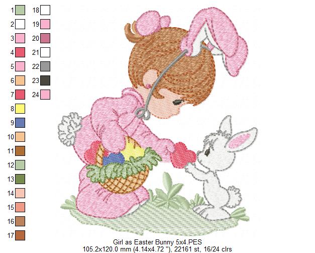 Little Girl as Easter Bunny - Fill Stitch - Machine Embroidery Design
