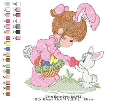 Little Girl as Easter Bunny - Fill Stitch - Machine Embroidery Design