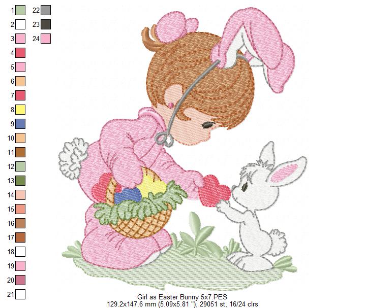 Little Girl as Easter Bunny - Fill Stitch - Machine Embroidery Design