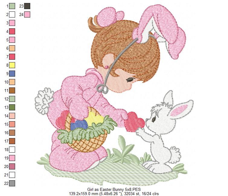 Little Girl as Easter Bunny - Fill Stitch - Machine Embroidery Design