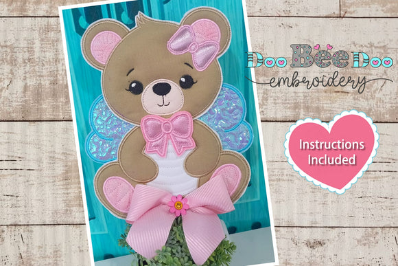Girl Bear with Bee Wing - ITH Project - Machine Embroidery Design