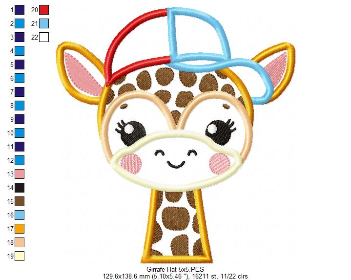 Giraffe with Hat - Applique - Machine Embroidery Design